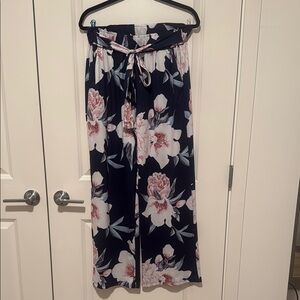 Floral Women's Pants - Navy and Pink